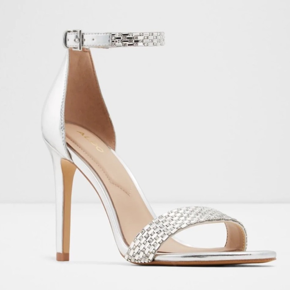 Aldo Prommy silver rhinestone heels